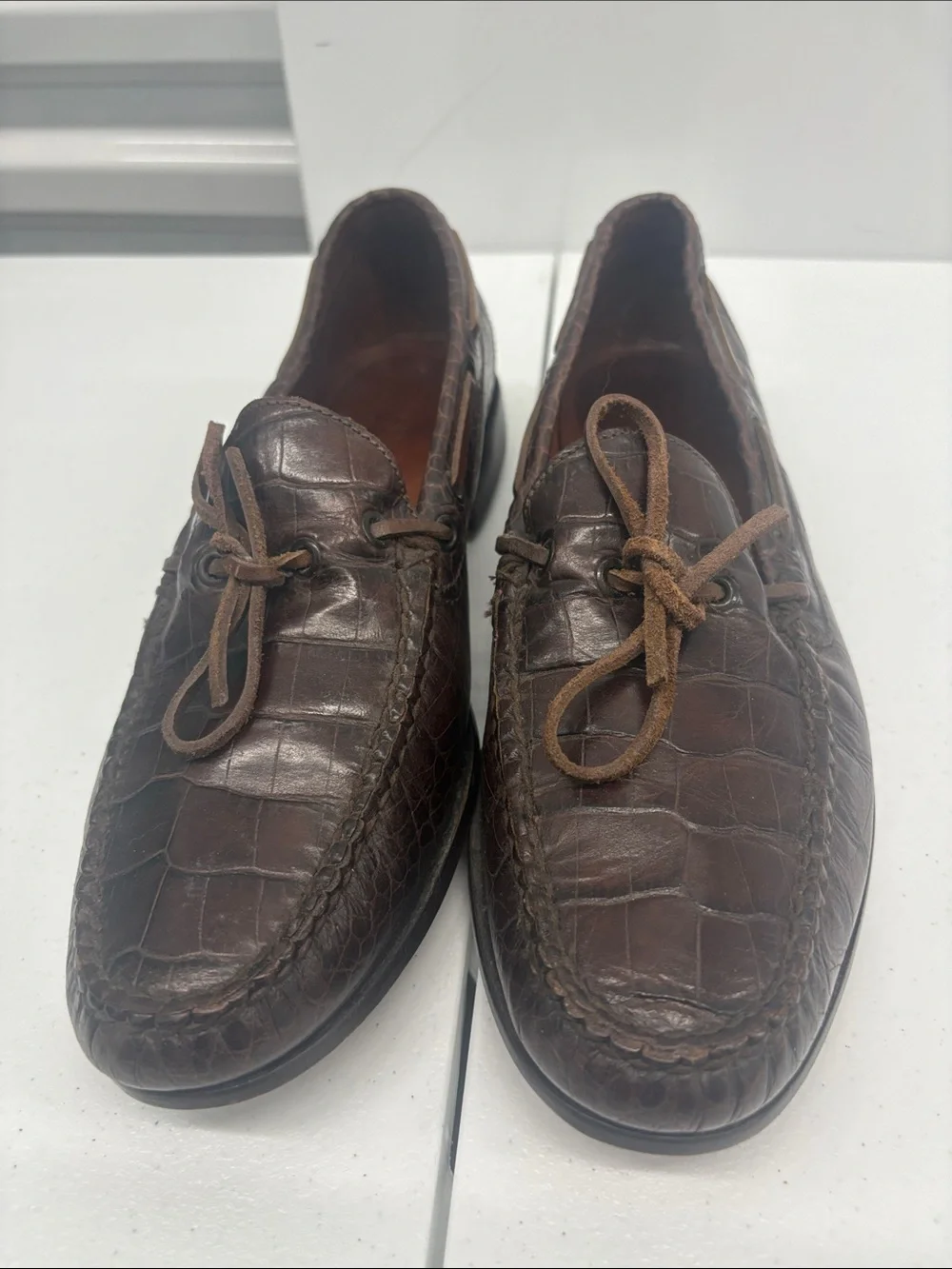 Polo by Ralph Lauren Brown Croc-Embossed Leather Boat Shoes